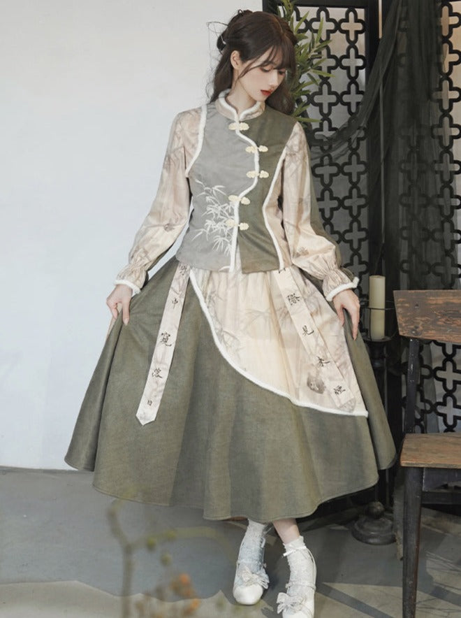 Ausgestelltes Top + Rock mit Print China