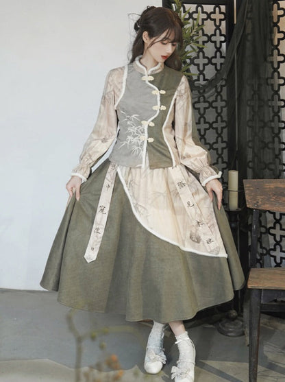 Ausgestelltes Top + Rock mit Print China