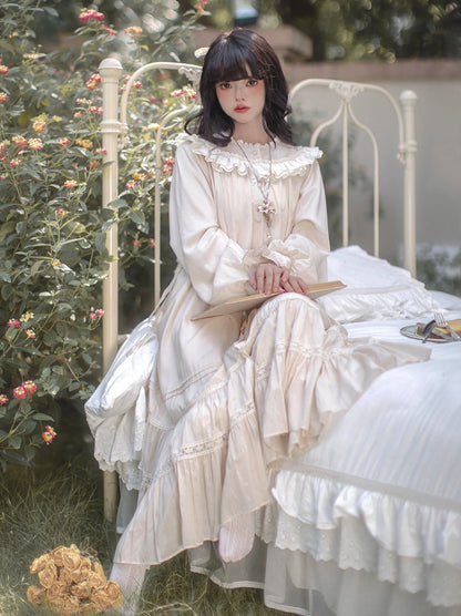 Retro Tencel Dress Lace French Freesia Elegant