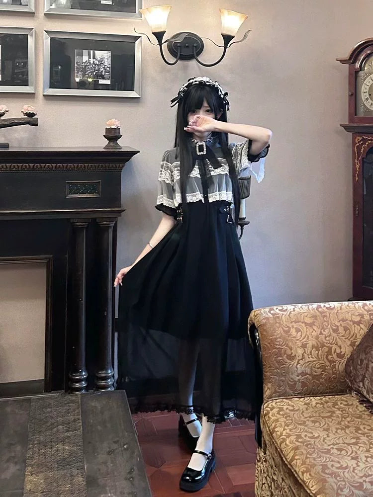 Rojita Cape Sleeve Mesh Bow Lace Midi Dress