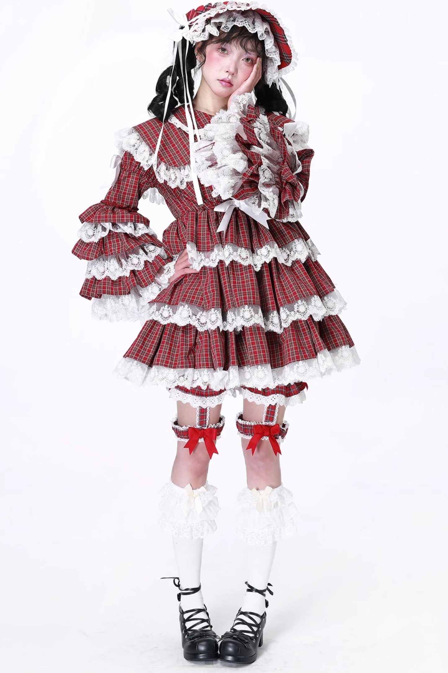 Puppe Vintage Kleid Check Retro