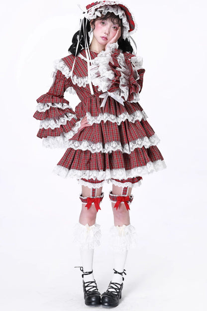 Puppe Vintage Kleid Check Retro