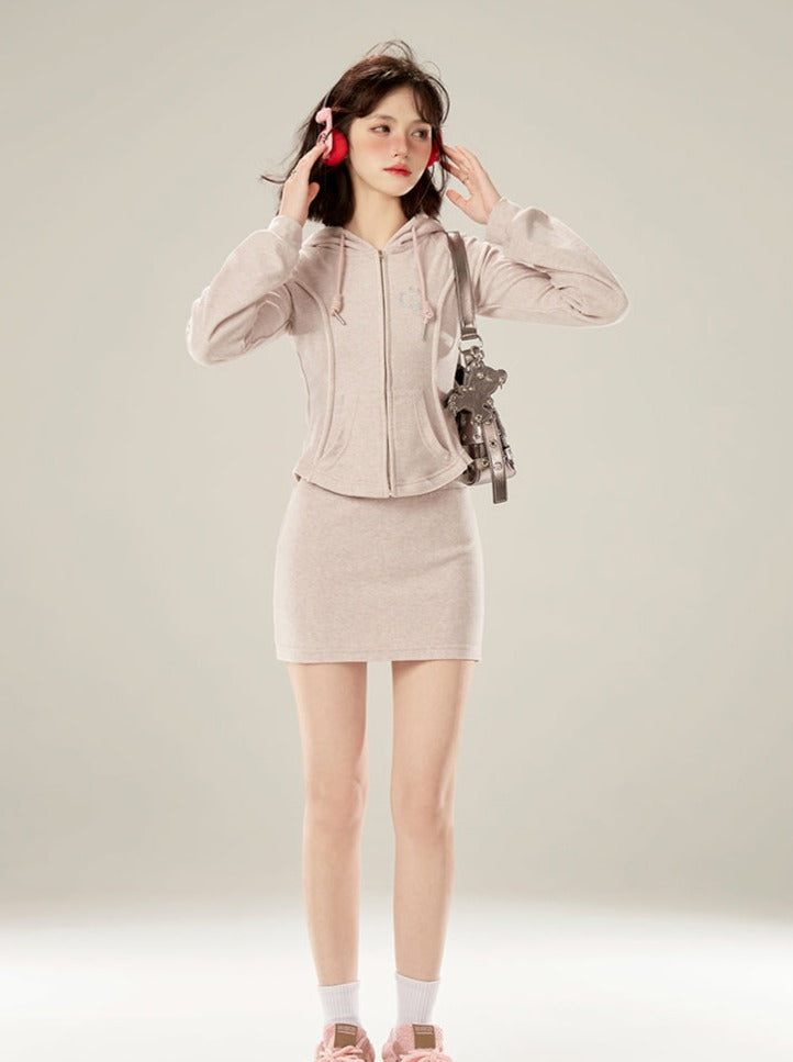 Purple Sporty Light Skirt Zip-up Hoodie