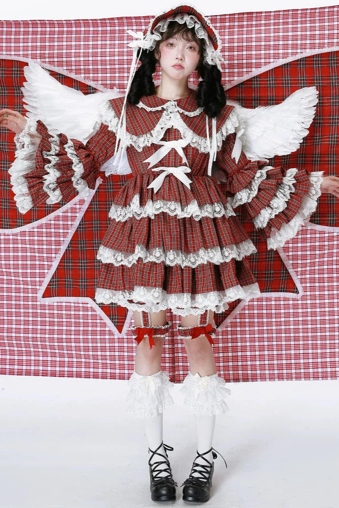 Puppe Vintage Kleid Check Retro