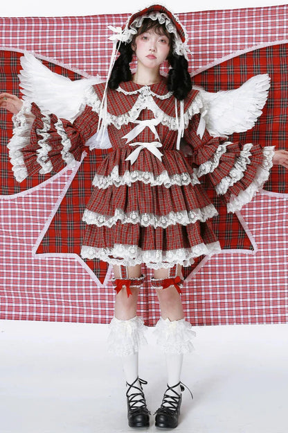 Puppe Vintage Kleid Check Retro