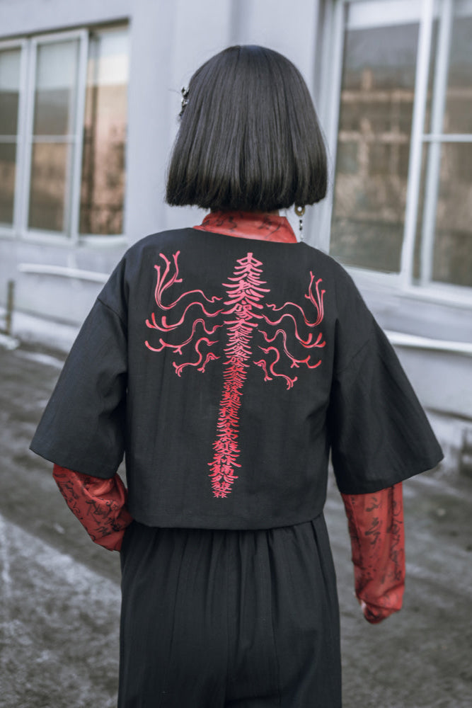 Black China Short V-Neck Top