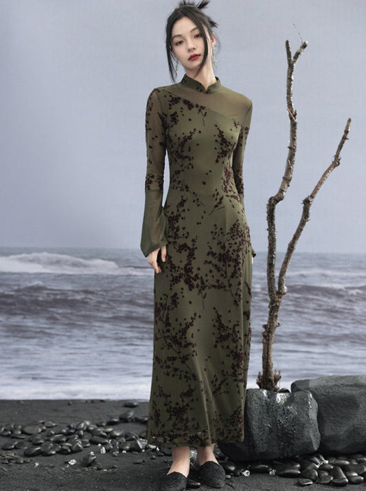 Mesh High End Flare Sleeve Kleid Retro