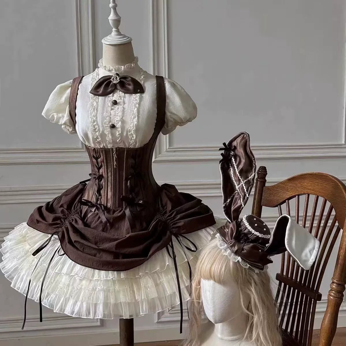 Bloé Rabbit Lolita JSK – Boned Waist-Cinching Princess Dress | Caramel Antique