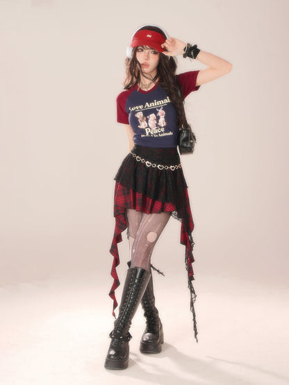 Round Animal Sleeve Plug-In T-Shirt Neck