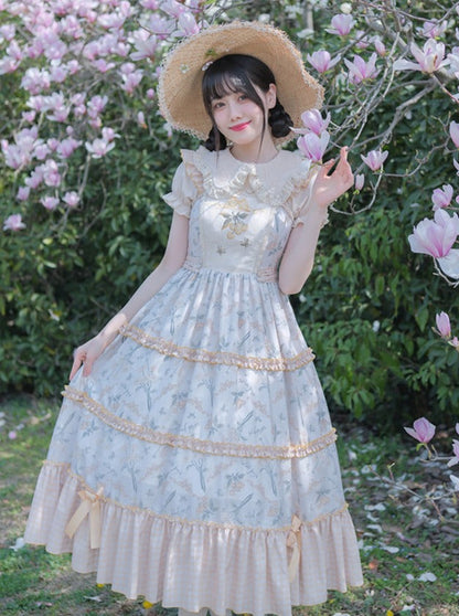 Lolita-Sommerrock mit süßem Druck und Blumenstickerei