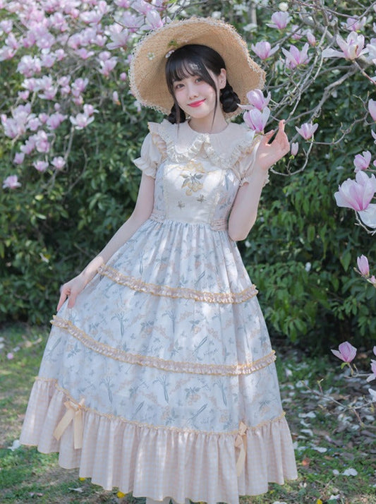 Lolita-Sommerrock mit süßem Druck und Blumenstickerei