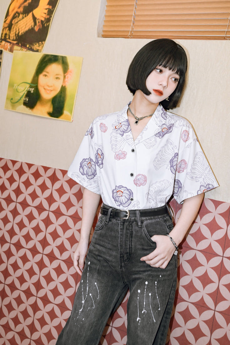 チャイナボーンフラワーシャツ