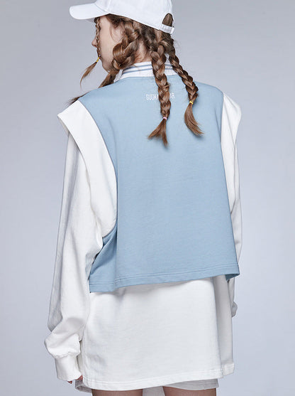 Sportliche Weste Strick Blau-Weiß