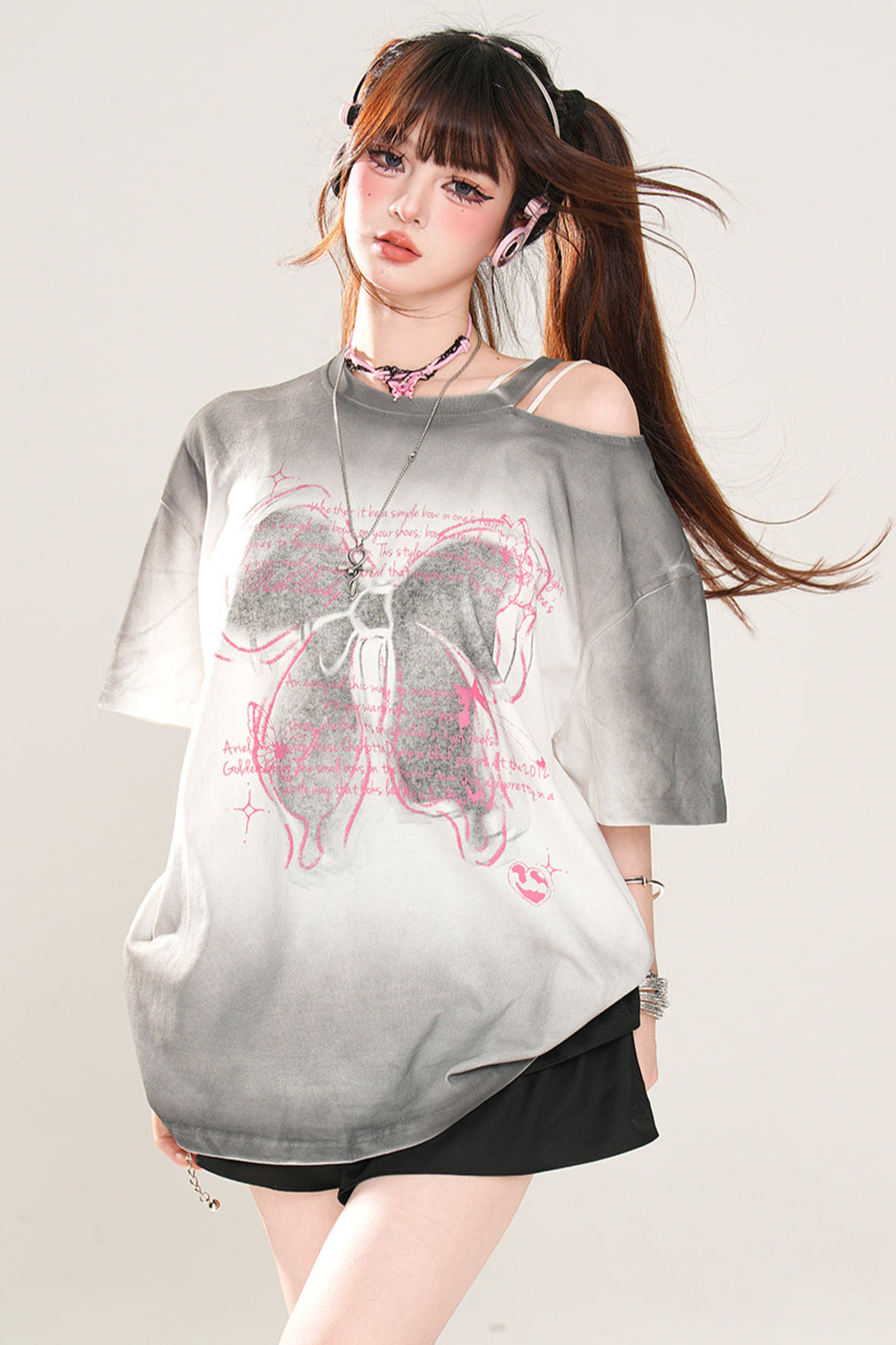 リボンTシャツ メロディー ストラップレス