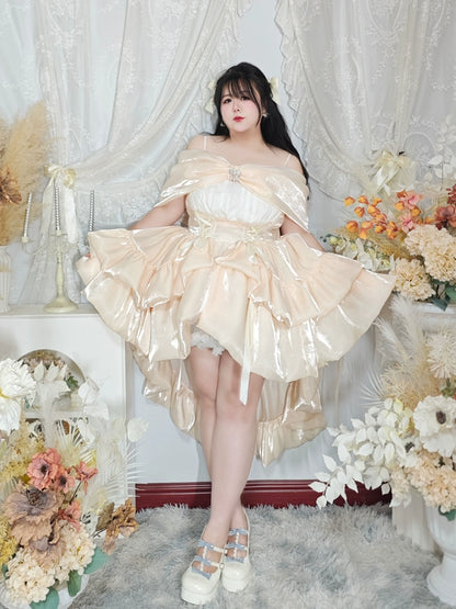 Plus Size French Girl Maxi Dress Heavy-Detail Bow Fairycore Style