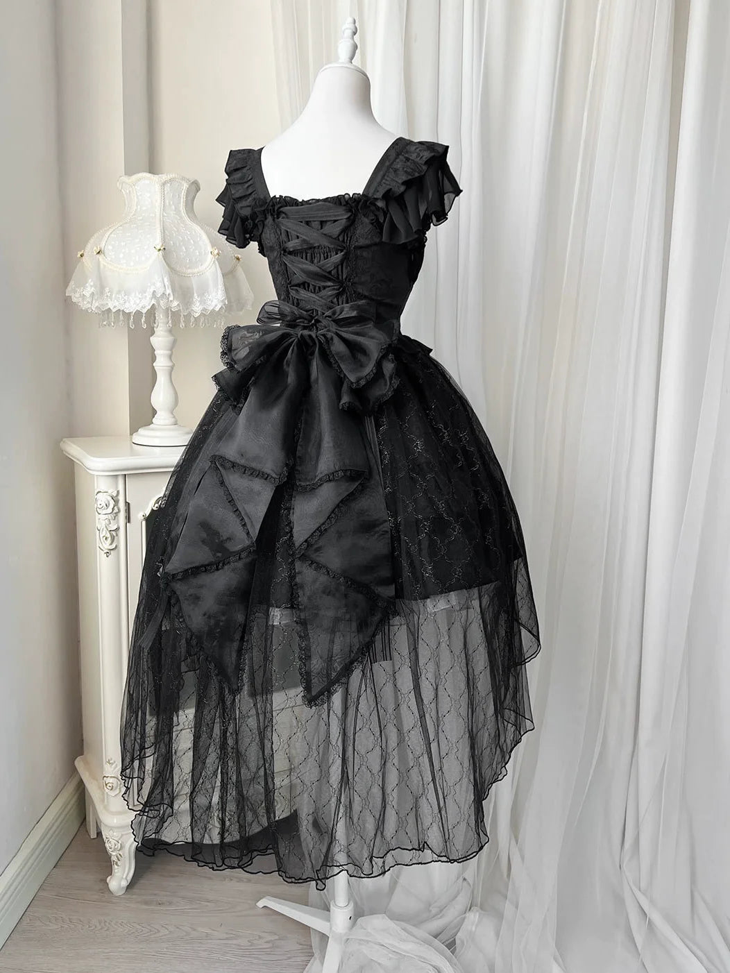 Rose Dress Black Flared Gothic Lolita