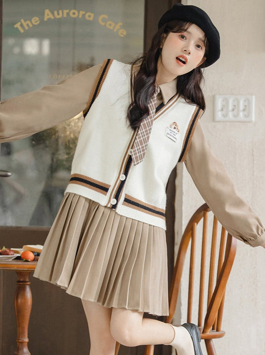College Knit Shirt Pleated + Dress Vest