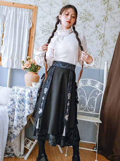 袖フリルシャツ スタンドチャイナカラー ランタン