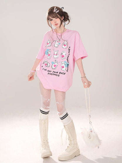 デザインイラストTシャツ キュートなアーティスティックなゆるいウサギ