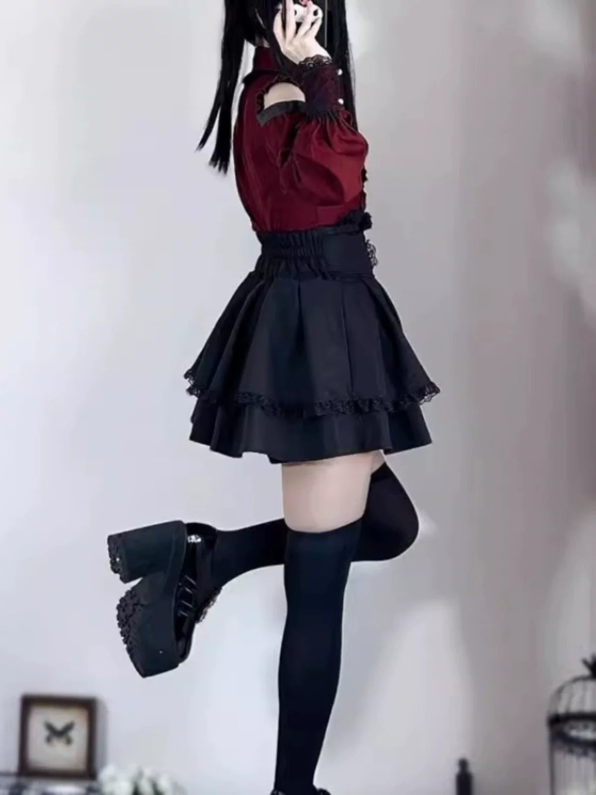 Dark Sweet Off-Shoulder Shirt & High-Waist Skirt Set