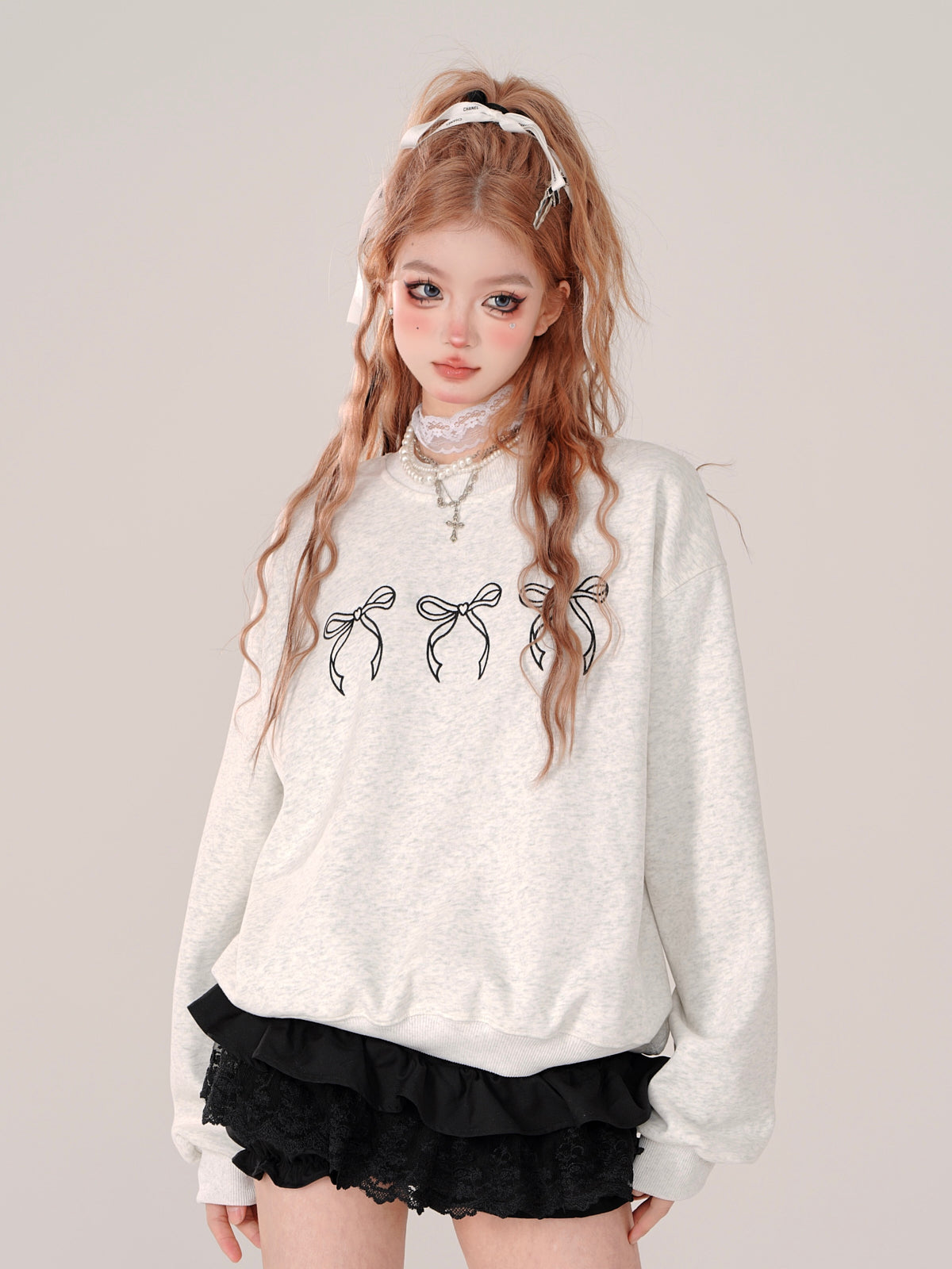 Sweatshirt mit Schleife und süßem Halsausschnitt