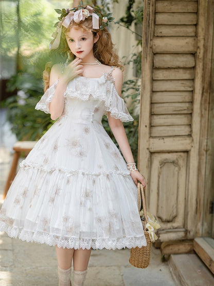 Summer Dress Lolita Flower Chiffon Pure White