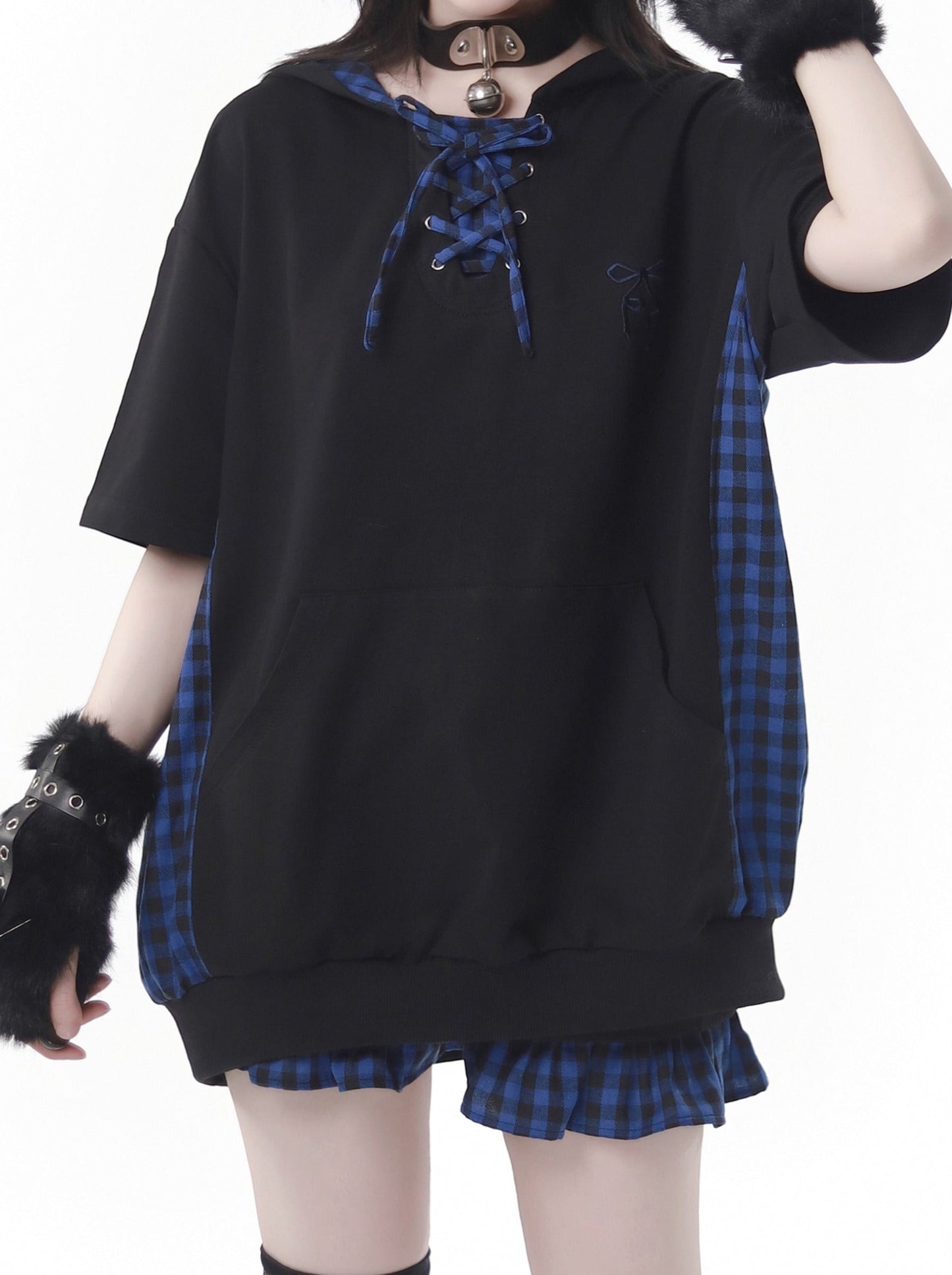 キャットブルーフィーディチェック耳デザインスーツサマーステッチストラップ