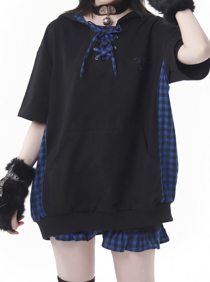 キャットブルーフィーディチェック耳デザインスーツサマーステッチストラップ