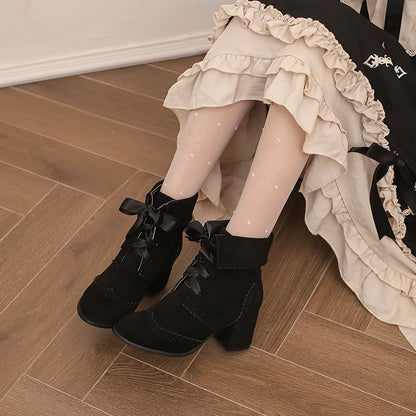 33-43 Lolita-Matching Round-Toe Block Heel Ankle Boots