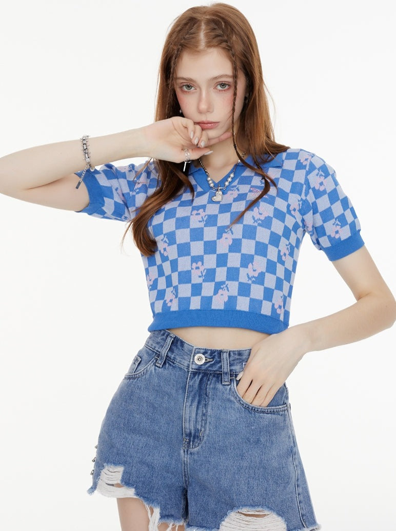 Black Blue Check Short Top Polo
