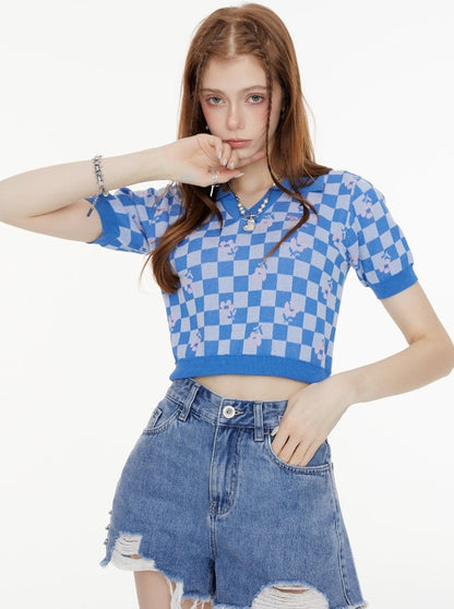 Black Blue Check Short Top Polo