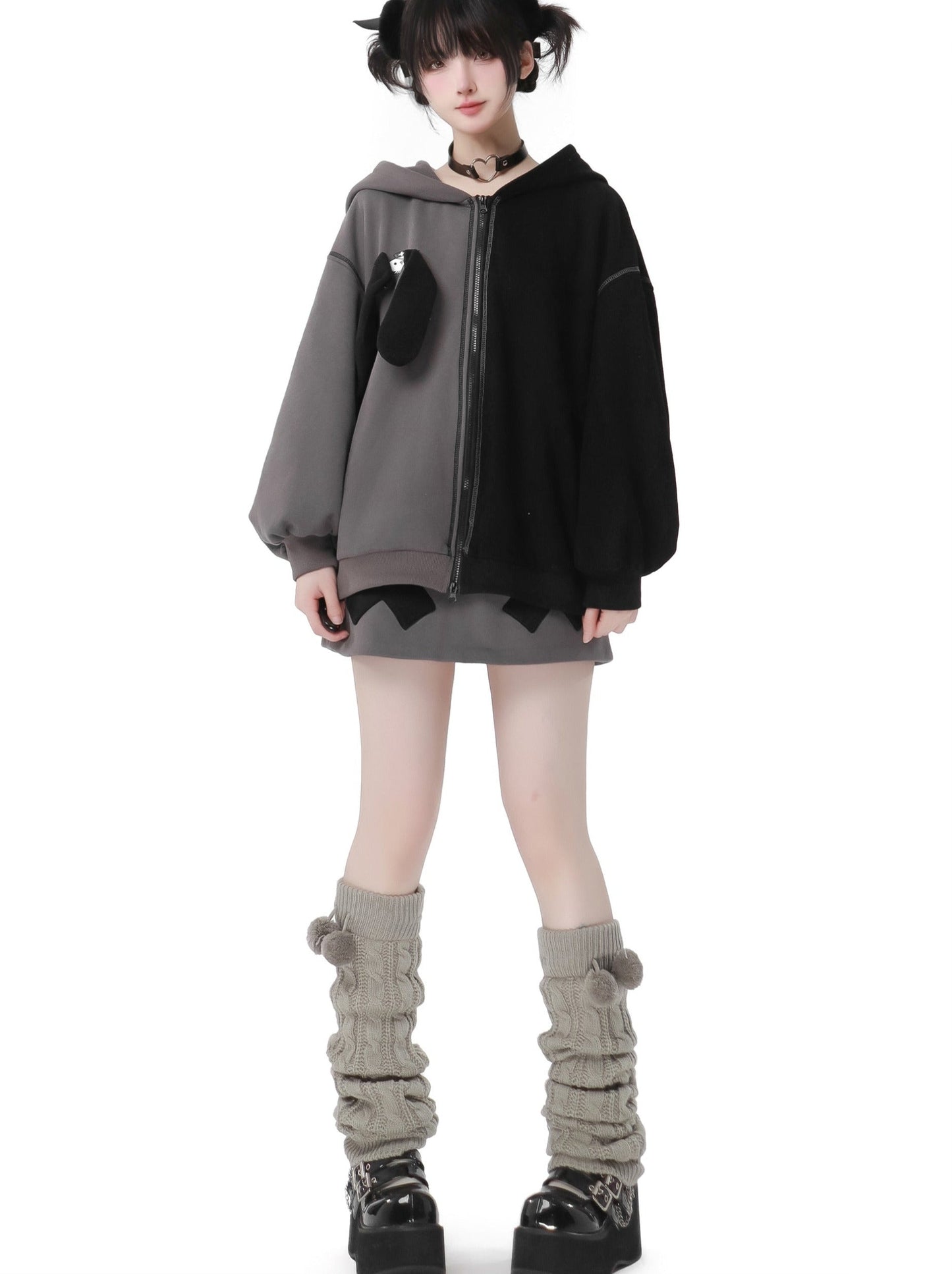 Parker-Hosenrock mit kontrastierendem Reißverschluss und Hasenohren