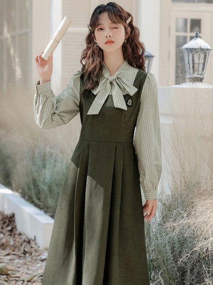 ストライプスタイルのドレス スプライシングフェイクカレッジ