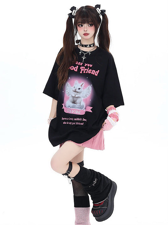 かわいいウサギのTシャツ ガーリー ゆるめ エンジェル
