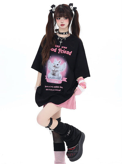 かわいいウサギのTシャツ ガーリー ゆるめ エンジェル