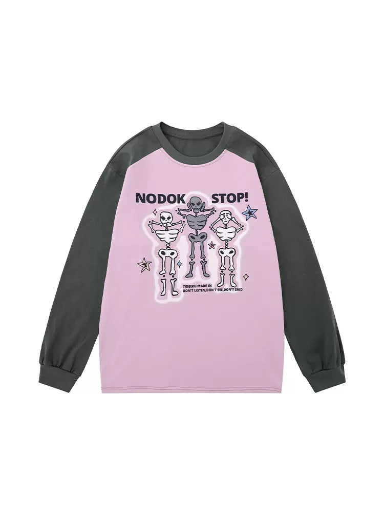 Raglan Sleeveless Skull Blues Purple Print T Long