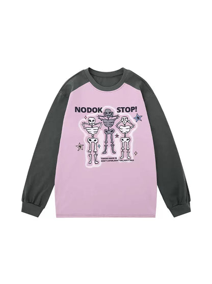 Raglan Sleeveless Skull Blues Purple Print T Long