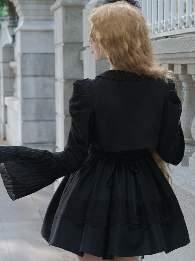 Bluse Spitze Weiß + Jacke Kleid Schwarz Schwarz Klassisches Kleid Gothic Und Nacht Rüschen Traveller