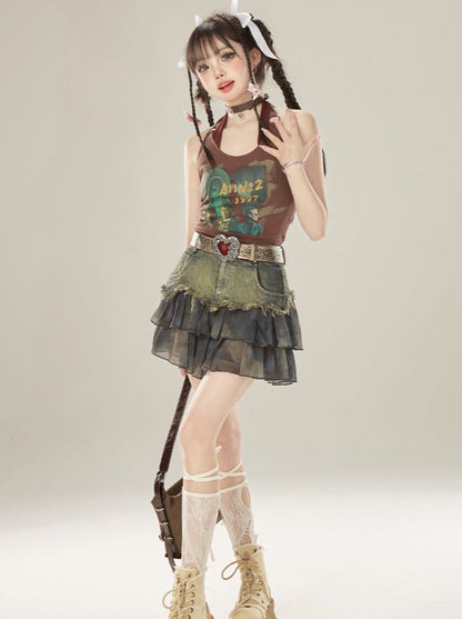 ダメージ加工デニムブルースカート