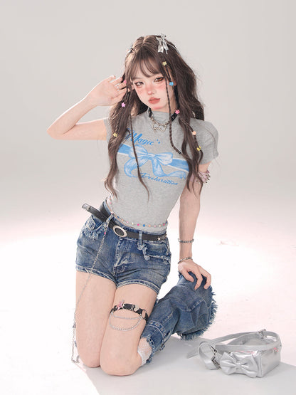 Bein Grau-Blau + Denim Shorts A-Linie Wärmer