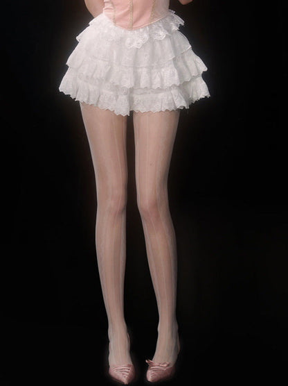 レースホワイトオフショルダーケーキスタイル+バレエスカートトップピンクベルベットストラップ