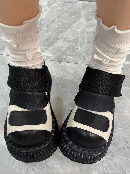 プラットフォームカジュアルシューズレザーベルクロ