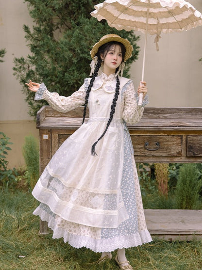 Sweater Collar Little Apron Dress + Faux Retro Flower