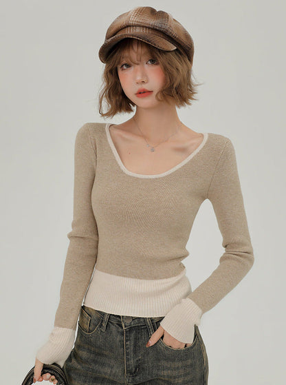 Slim Contrast Color Knit