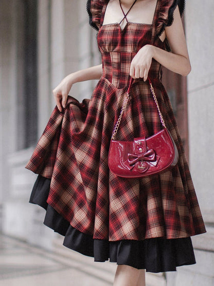 Ruffle Black Accessories Suit Ruffle Shoulder Ribbon + Sleeve Shirt + Retro Elegant Dress Check Layered