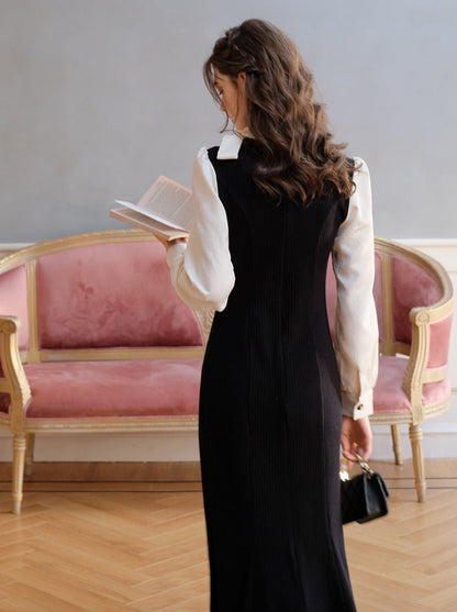 Ribbon Black Lace-Up Love Knit Half Song Fishtail Dress French Queen