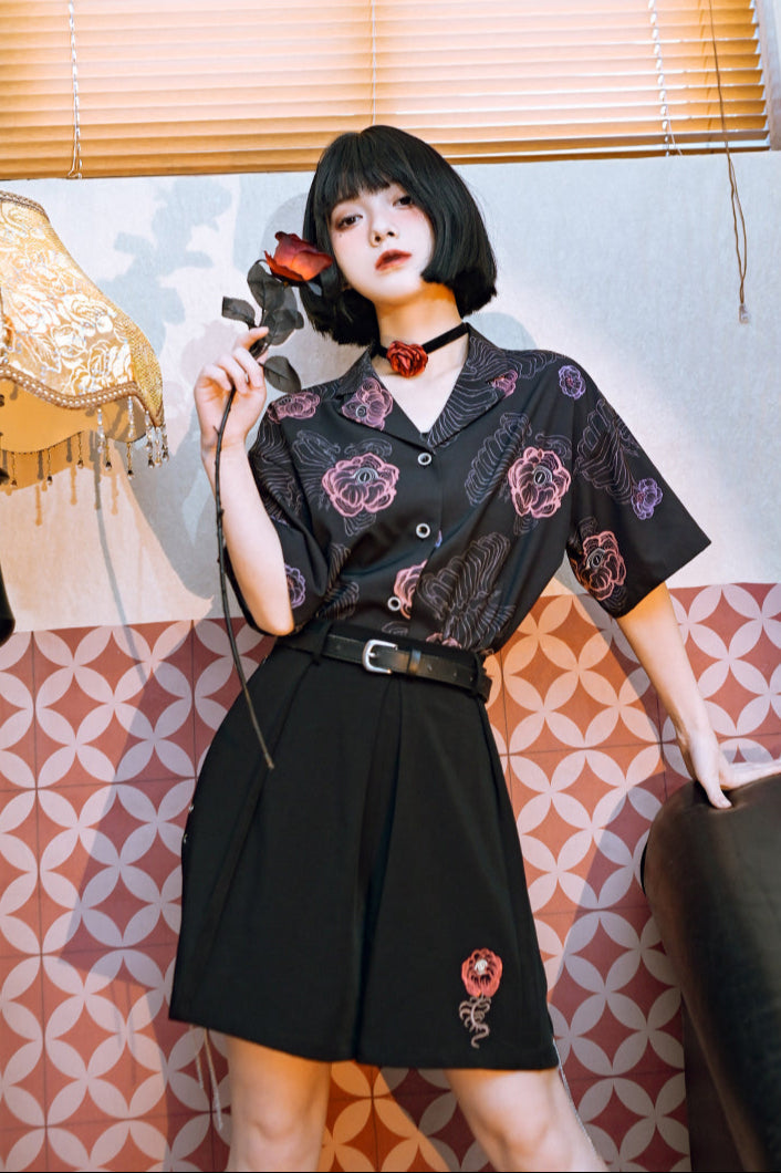 チャイナボーンフラワーシャツ