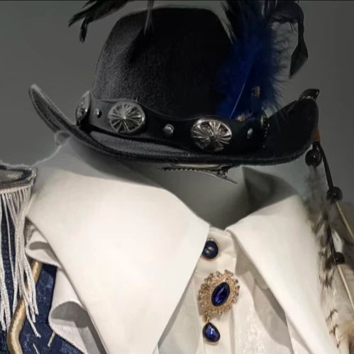 Navy coordinating jazz hat with feather decoration — ZERO The Fool collection
