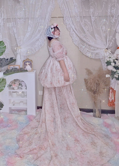 Plus Size Selkie Floral Train Princess Puff Gown