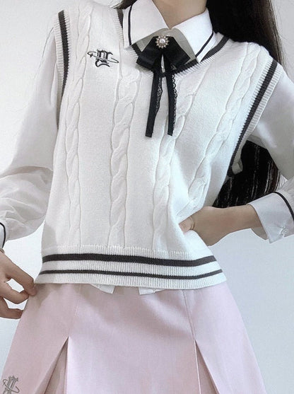 Jacket College Vest + Skirt Shirt Box + Slim Pleated Girl Sweet Ribbon Style